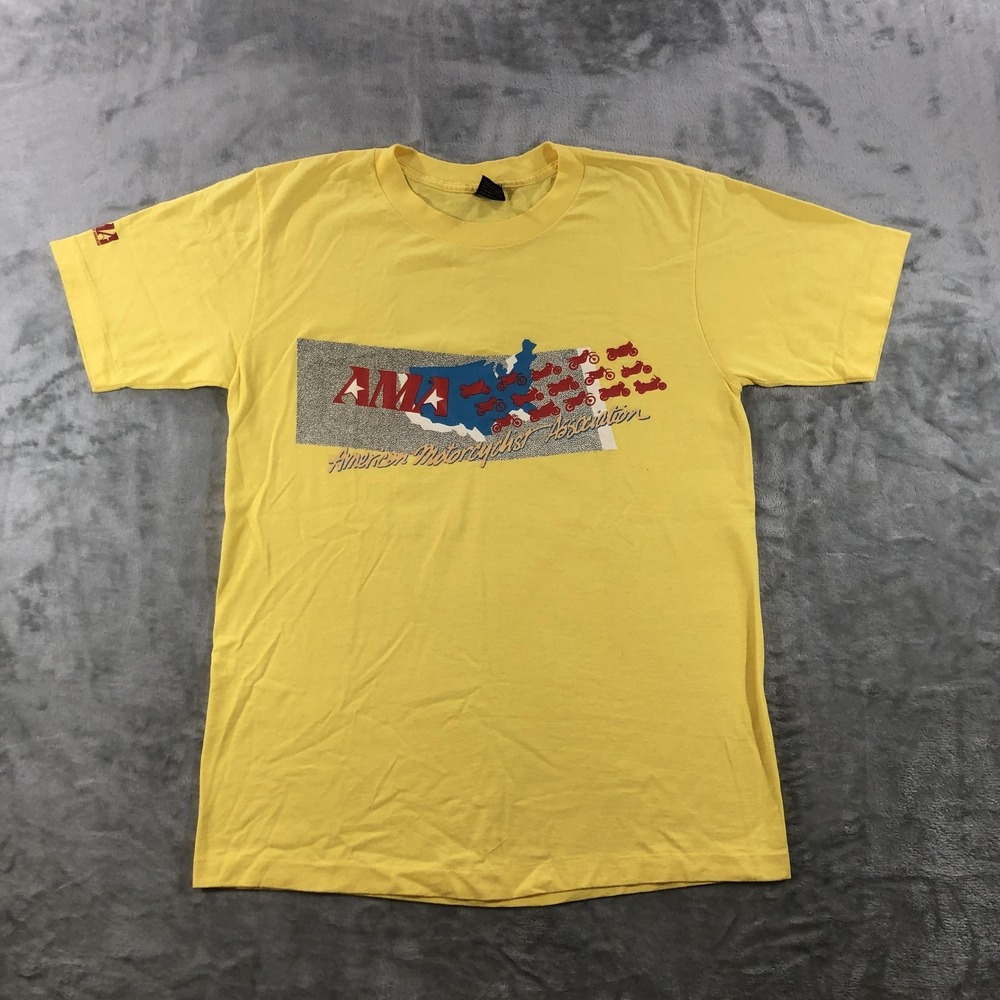 Vintage Anvil Shirt Mens Large Yellow AMA American Motorcyclist Graphic Tee USA